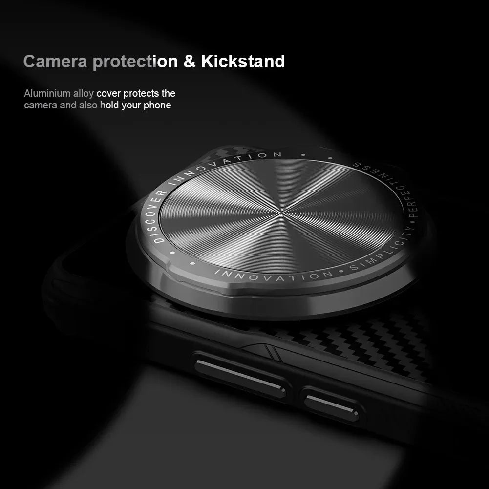 Nillkin For Xiaomi 14 15 Ultra Case CarboProp Aramid Fiber Magnetic Kevlar Aluminium Alloy Camera Lens Stand Cover