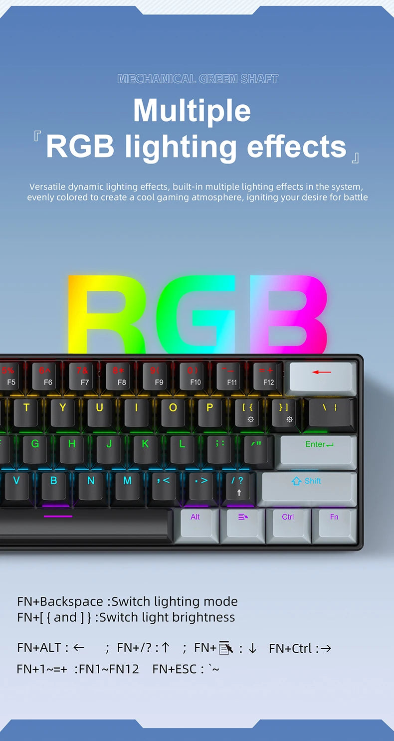 APAYADO K61 Mini Mechanical Keyboard,Wired,61 Keys,Phantom RGB, Black/White Red/Blue Mechanical Switch for Gaming,60% Portable