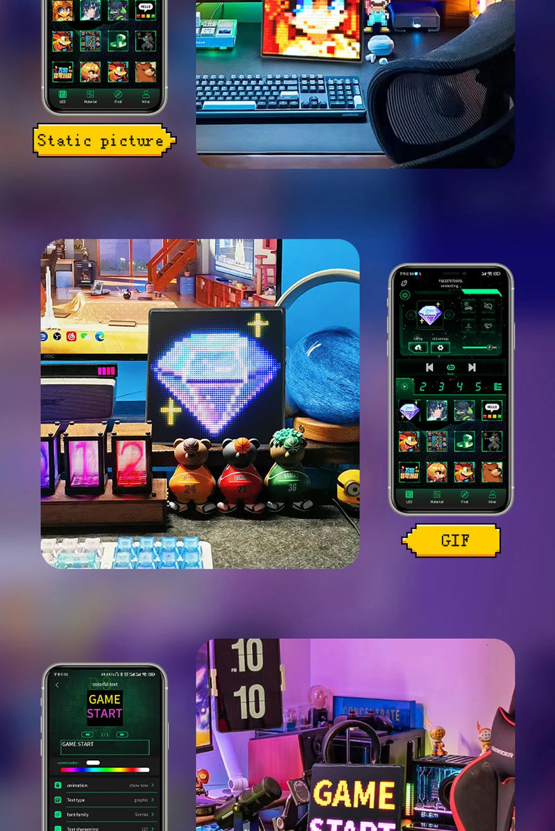 64X64 Smart LED Pixel Display RGB DIY Programmable Pixel APP Control Art Display Creative Animations For Gaming Room Decor