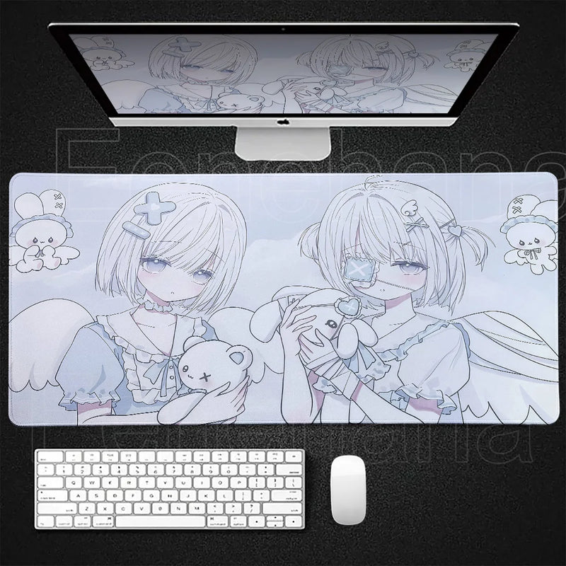 Anime Kawaii Girls PC Gaming Mouse Pad Pink Best Friend Computer Office Accessories Large Gamer Non-slip Keyboard Expansion Pads