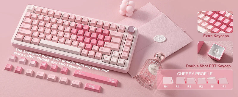 YUNZII B75 PRO Pink Mechanical Gaming Keyboard, Bluetooth/Wire/Wireless 75 Knob RGB Keyboard, Gasket Hot-Swap Custom Creamy Keeb