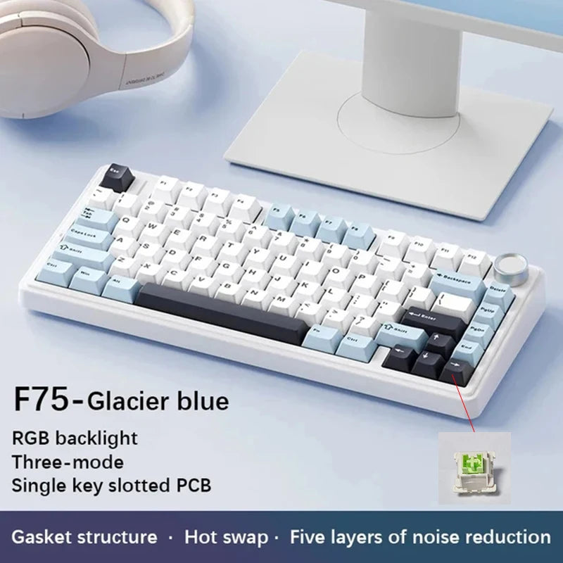 AULA F75 Wireless Game Mechanical Keyboard RGB Customized 75% Layout Side-engraving Gasket Mounted PBT Gradient Keycaps Keyboard