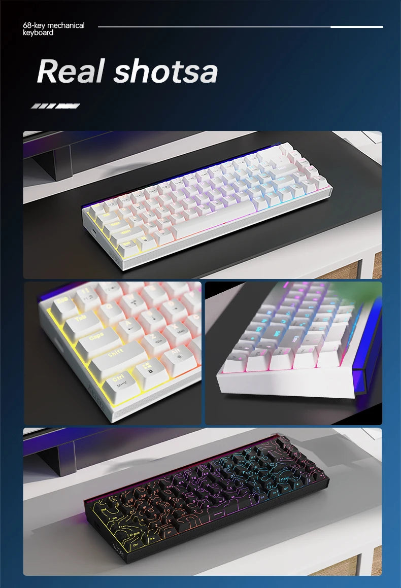 Ajazz NK68 Mechanical Gaming Keyboard full keys Hot-swappable LED strip 68 keycaps wired connection red switches