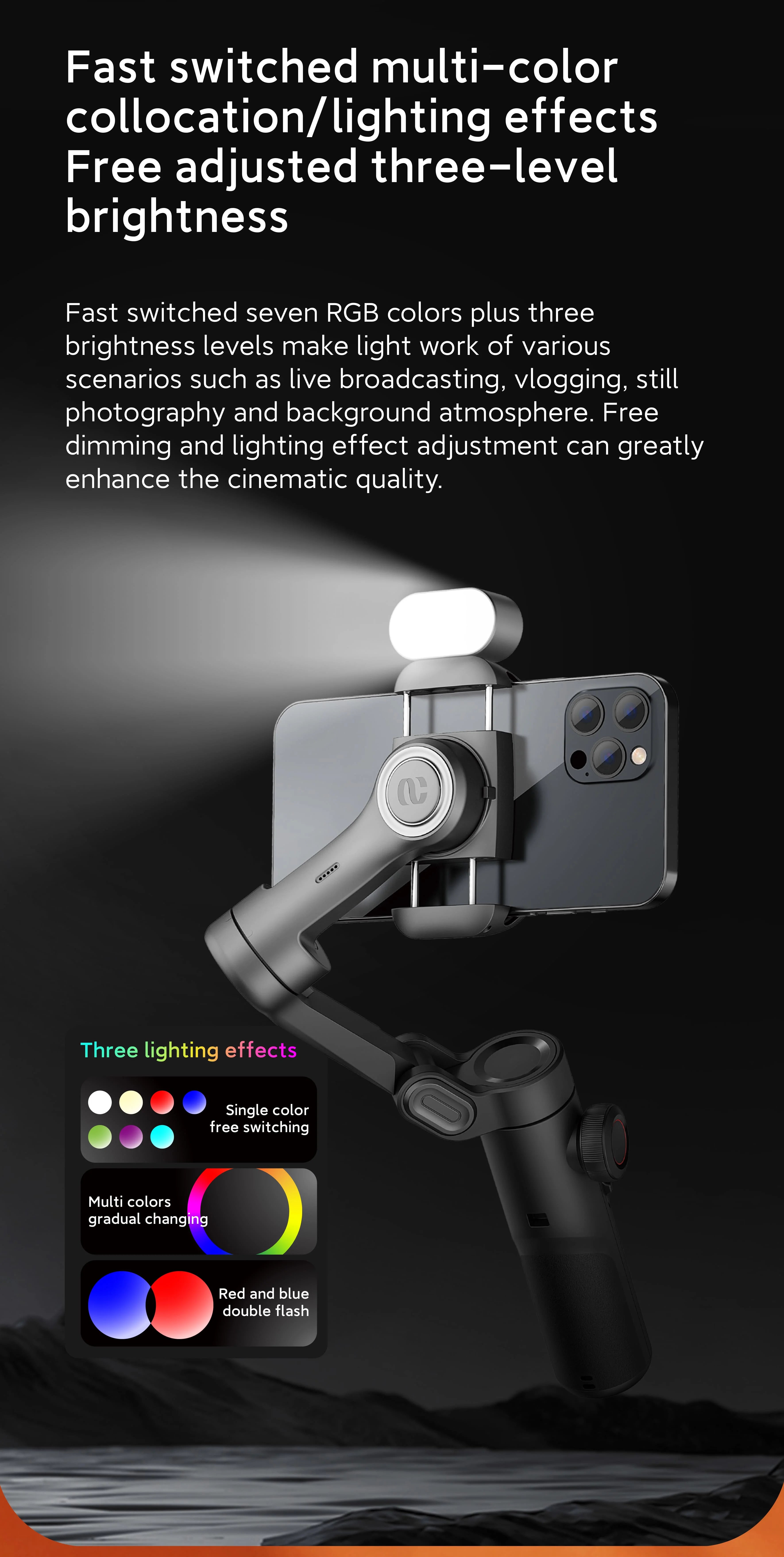 AOCHUAN Mini RGB Magnetic Fill Light 3-stop Brightness 7 Color Adjustment Gimbal LED Video Photography Light for Phone Selfie
