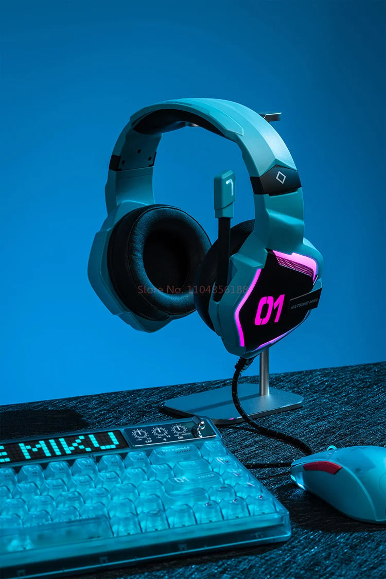 NEW Moeyu Hatsune Miku Esports Heart Series Anime Esports Headset Mechanic Surround Sound Wired Headset Christmas Gift
