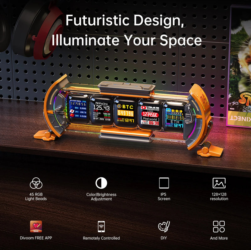 Divoom Times Gate Gaming Room Setup Digital Clock with Smart APP Control, WiFi Connect, RGB LED Display, Office Decor Cyberpunk