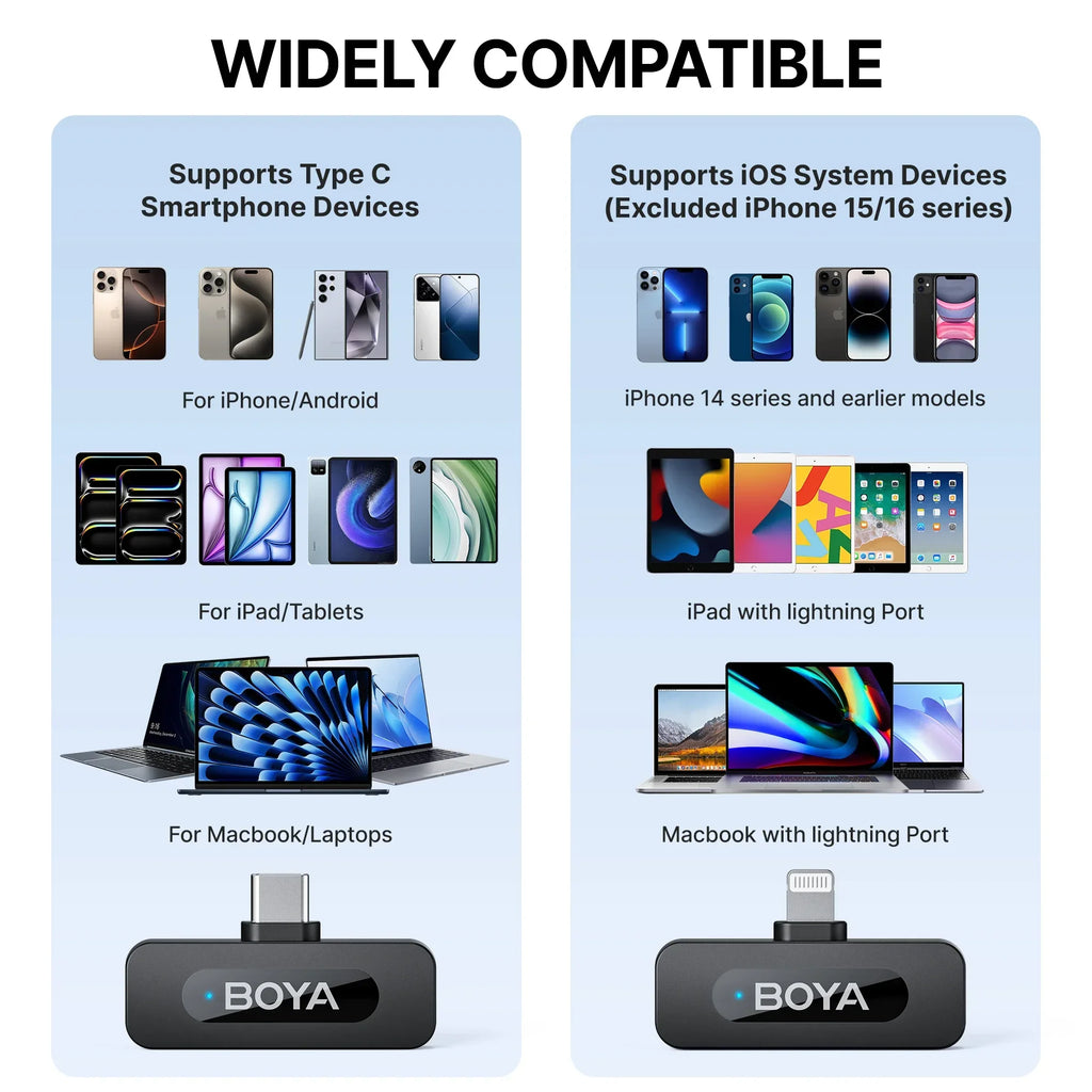 BOYA BY-V3 Wireless Lavalier Lapel Mirophone Noise-cancelling Rechargeable Mic for iPhone Android Camera Live Streaming Vlogging