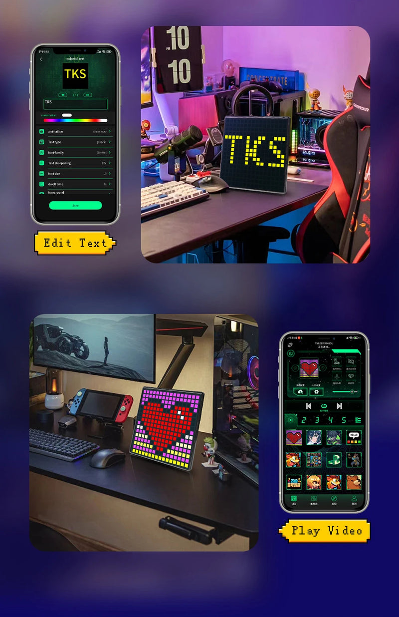 DIY LED Pixel Display RGB LED Panel Lamp Programmable Pixel Art Digital Light Display with APP Control Creative Display Screen