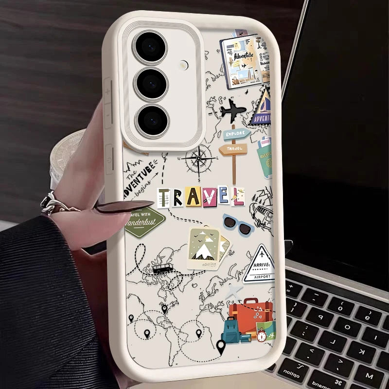 Travel Map Pattern TPU Case For Samsung Galaxy S25 Edge S22 S23 Ultra S24 FE A56 A36 A26 A55 A16 A15 A35 A25 A54 5G Phone Cover