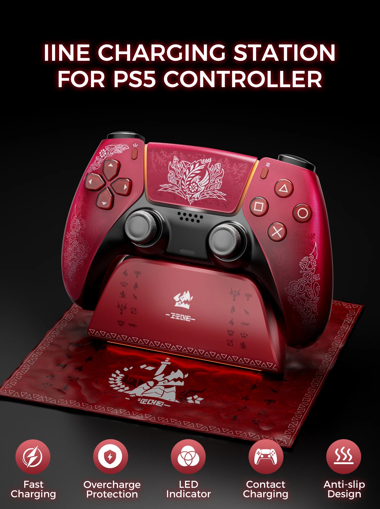 IINE Charging Station for PS5 Controller, Anti-slip Design, LED Indicator, Overcharge Protection, Fast Charging