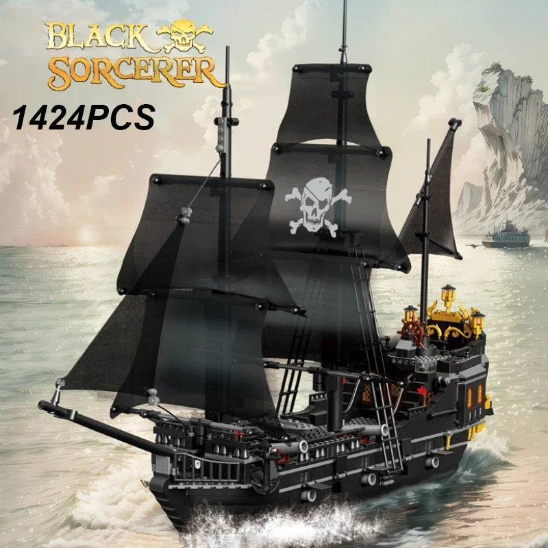 Black Pirate Ship Building Blocks Skeleton Ghost Boat Model Assembly Bricks Toys Desktop Decoration Kid Birthday Boy Adult Gifts
