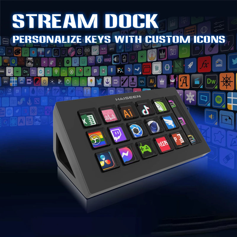 Visual Stream HAISEEN Dock Keyboard LCD Button 15Keys Live Content Creation Controller Customizable Windows/MacOS/Android/iOS