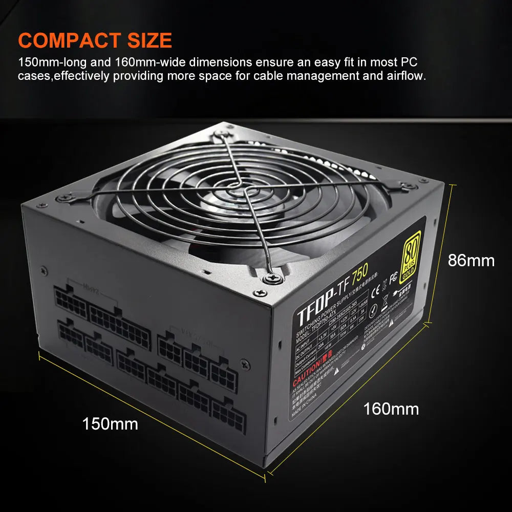 1PC 750w 110V/220V Full Module PC Power Supply Active Gold 80 Plus 24pin ATX New Fonte PFC Gamer Source Gaming PC Power Supply