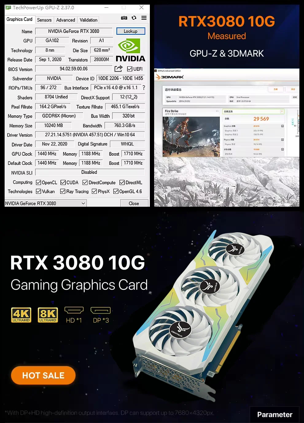 CENTAUR  Gaming GeForce RTX 3060ti 3070 3070ti 8GB GDRR6 256Bit HDM1/DP 3X Fans 3.0 Ampere Architecture Graphics Card