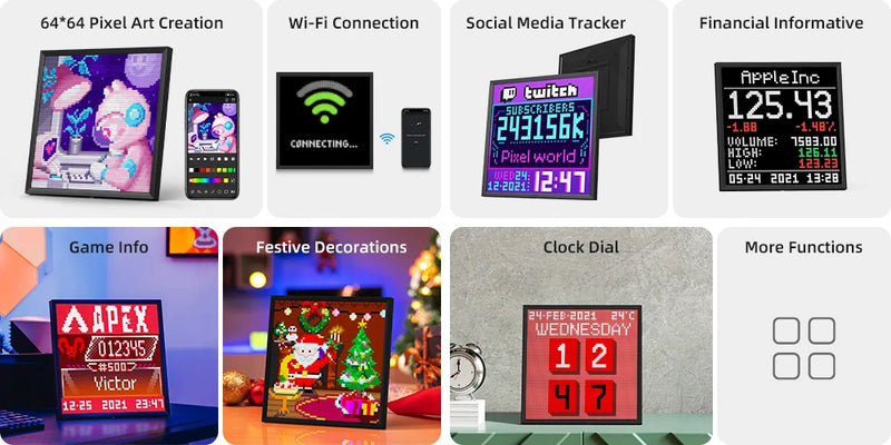 Divoom Pixoo 64 WiFi 64 X 64 LED Panel  for Gaming Room Decoration Pixel Art Display WiFi Cloud Digital Frame with APP Control,