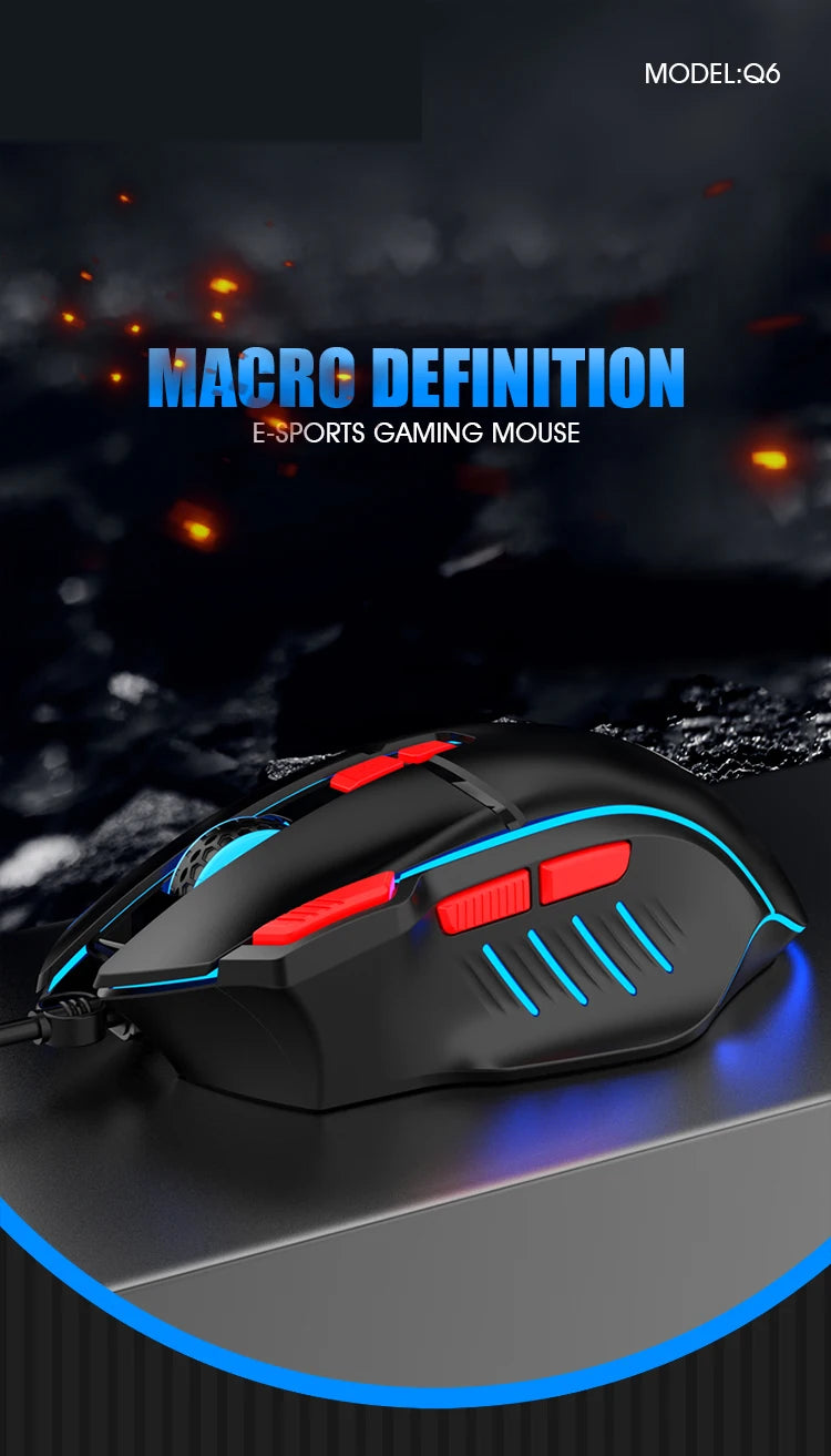 K-Snake Q6 Wired USB Gaming Mouse Desktop PC/Notebook Home Office Glow 8 Button Mouse 7200DPI Macro Programming