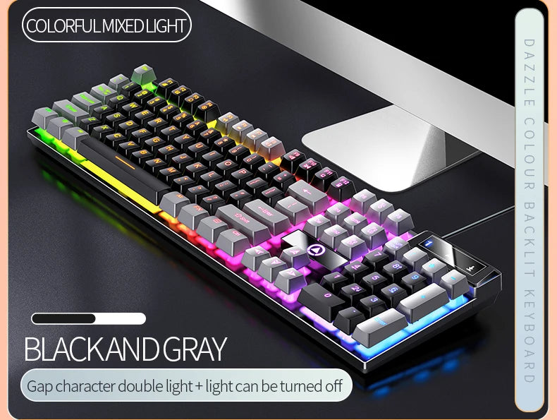 104 Keys Gaming Keyboard Wired Keyboard Color Matching Backlit Mechanical Feel Computer E-sports Peripherals for Desktop Laptop