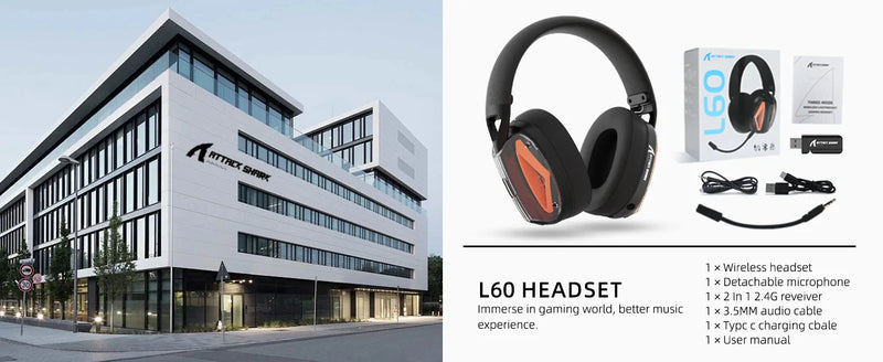 ATTACK SHARK L60 Ultra-Light Tri-Mode Gaming Headset Ultra-Light Tri-Mode Wireless Gaming Headset for PC/PS4/Xbox