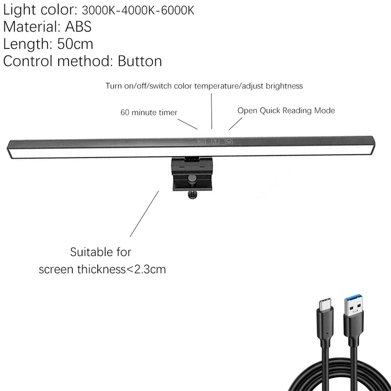 33-60cm Monitor Light Bar PC RGB Background Lighting Eye Protection Dimming Reading/Gaming/Work Lamp Timed Night Light