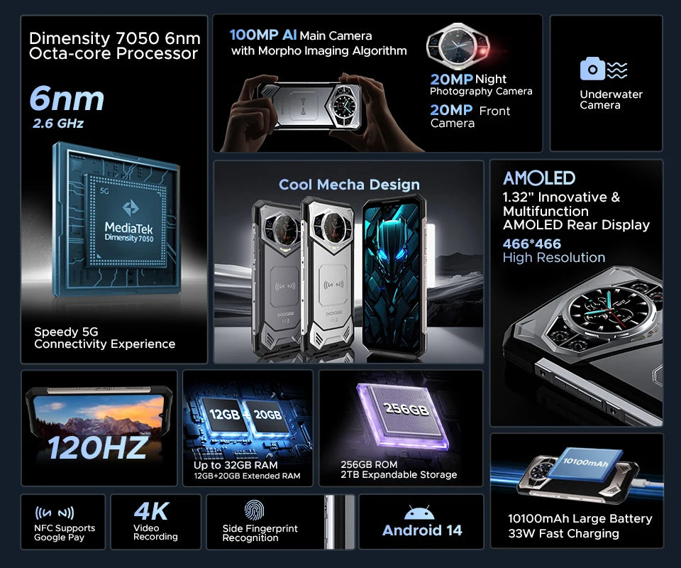 World Premiere DOOGEE S200 5G Rugged Phone 6.72" 120Hz Display 12GB RAM 256GB ROM 100MP AI Main Camera 10100mAh Android 14 NFC