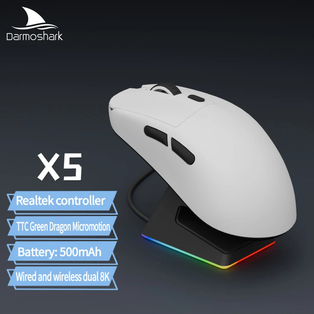 Darmoshark X5 Gaming Mouse 7Key PAW3395 Double 8K Wired Wireless 26000 DPI RGB Magnetic Charging Base Motospeed Macro Game Mouse