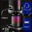 USB Condenser Microphone RGB Esports Game Call Recording Condenser Mic with Metal Boom Stand Desktop Mic for Studio Recording