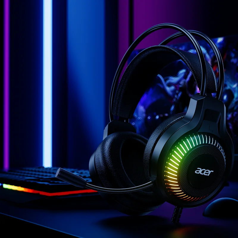 Acer OHW303 Headsets Gamer 7.1 Stereo Virtual Surround Bass Earphone Gaming Headphone with Mic LED Light for Computer PC Gamer