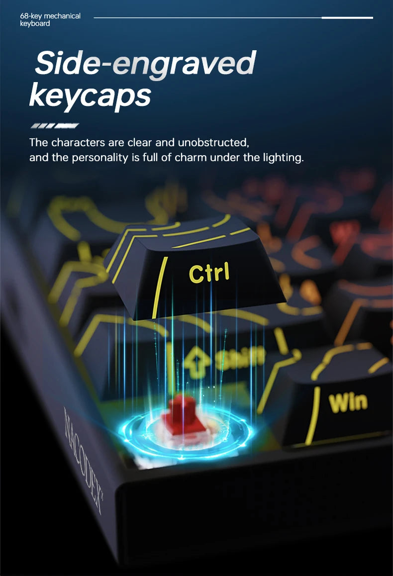 Ajazz NK68 Mechanical Gaming Keyboard full keys Hot-swappable LED strip 68 keycaps wired connection red switches