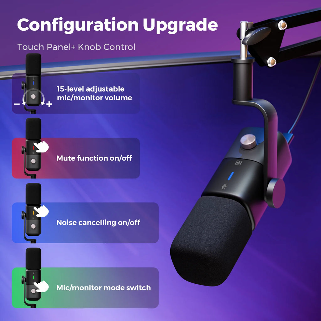 NearStream USB XLR Dynamic Microphone Boom Arm Professional pc Mic for Gaming Studio set Podcast Recording Streaming Microphone