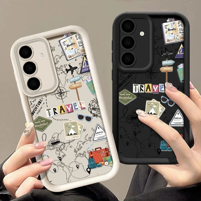 Travel Map Pattern TPU Case For Samsung Galaxy S25 Edge S22 S23 Ultra S24 FE A56 A36 A26 A55 A16 A15 A35 A25 A54 5G Phone Cover