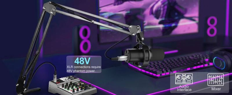 XLR/USB Dynamic Microphone Kit, PC Microphone for Streaming, Podcasting, Gaming, RGB, Mute and Noise Cancelling Function, Volume