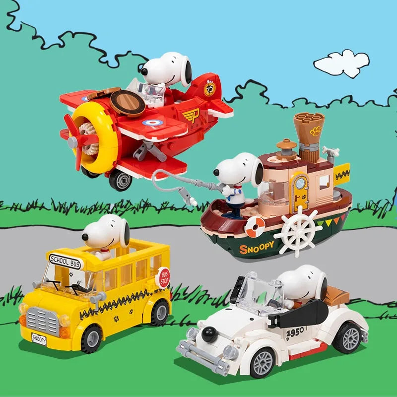 Pantasy Snoopy Series Retro Robotic Anime Peripheral Educational Building Blocks Ornaments Toys Children's Gifts