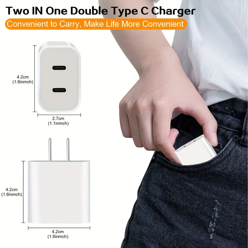 2 Pack 40W Dual Ports USB C Wall Charger Fast Charging For IPhone 15 Pro Max 15 Plus, IPad Pro Air Mini With 2X 10FT USB-C Cable