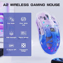 A2 Transparent Wireless Gaming Mouse, BT 5.0/2.4G PC Rechargeable RGB Mice with Digital Screen,PixArt 3212, 5 Adjustable DPI