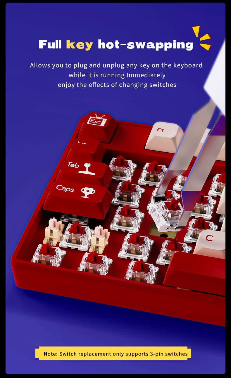 Ajazz AK870MC Wired Mechanical Gaming Keyboard 75% Layout Hot Swap Keyboards 87 Keys Red Brown Switch for Laptop Desktop PC