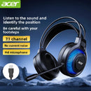 Acer OHW303 Headsets Gamer 7.1 Stereo Virtual Surround Bass Earphone Gaming Headphone with Mic LED Light for Computer PC Gamer