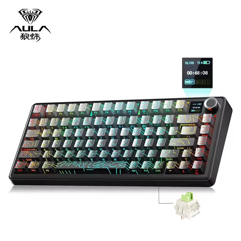 AULA F75 MAX Gaming Mechanical Keyboard 75% Wired/Bluetooth/2.4G Hot-Swap RGB E-sports Keyboard with TFT Screen for PC/Mac  ﻿