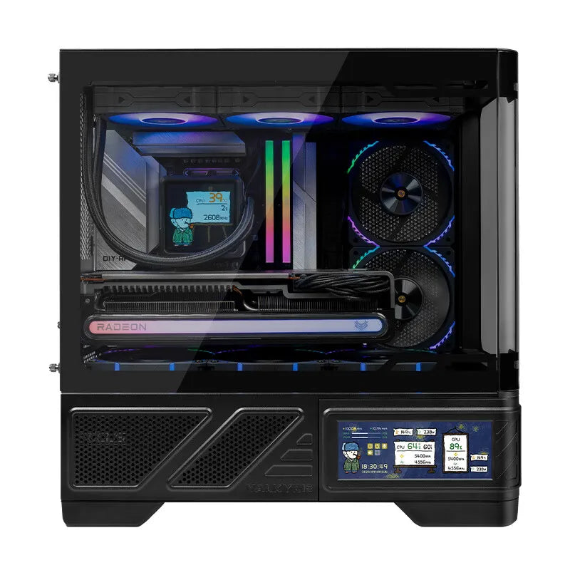VALKYRIE M-ATX PC Case Gaming Desktop Case VK03-M LCD Supports 360 Water Cooling 6.2-inch Touchscreen Glass 270° Sea View Room