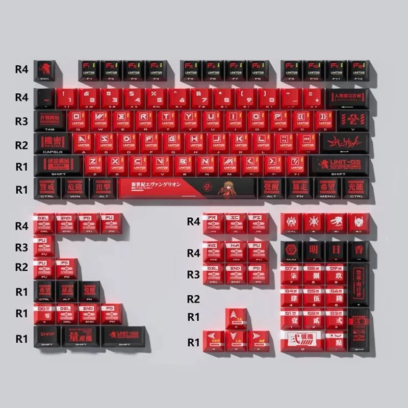 Anime Keycap Set PBT Five-sided Sublimation Ergonomic Original Height Asuka Langley Soryu Mechanical Keyboard Translucent Keycap