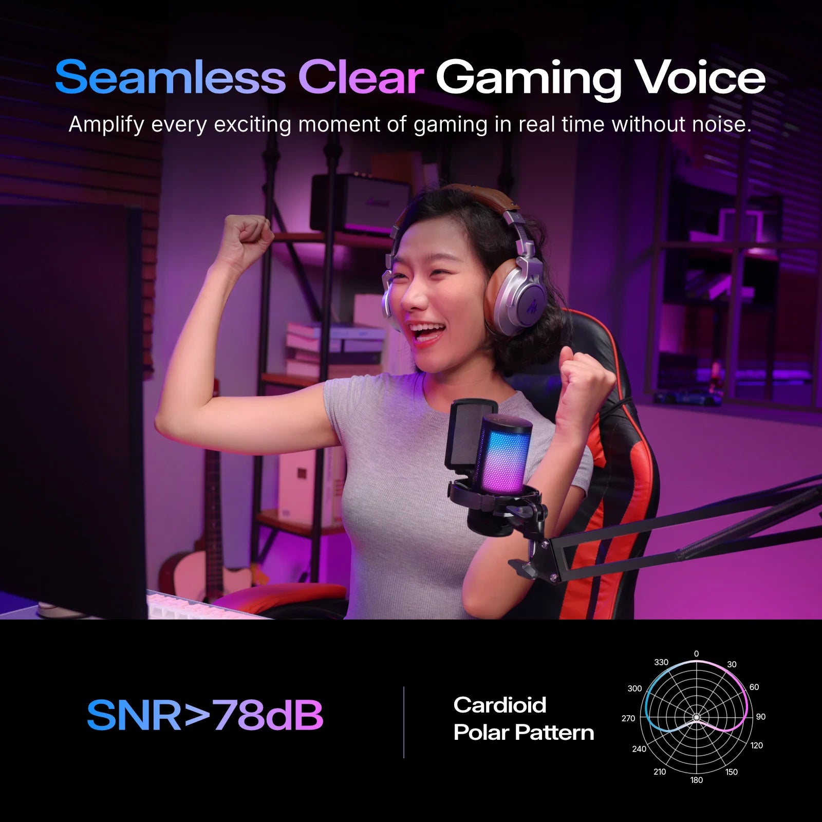 MAONO DGM20S Gaming Microphone USB Condenser Microphone with RGB Light Noise Cancellation Boom Arm for Live Streaming Podcast