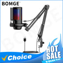 USB Condenser Microphone RGB Esports Game Call Recording Condenser Mic with Metal Boom Stand Desktop Mic for Studio Recording