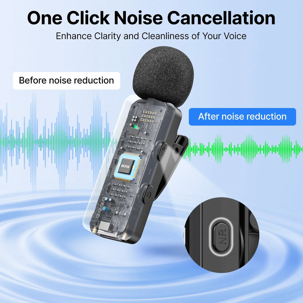 BOYA BY-V3 Wireless Lavalier Lapel Mirophone Noise-cancelling Rechargeable Mic for iPhone Android Camera Live Streaming Vlogging
