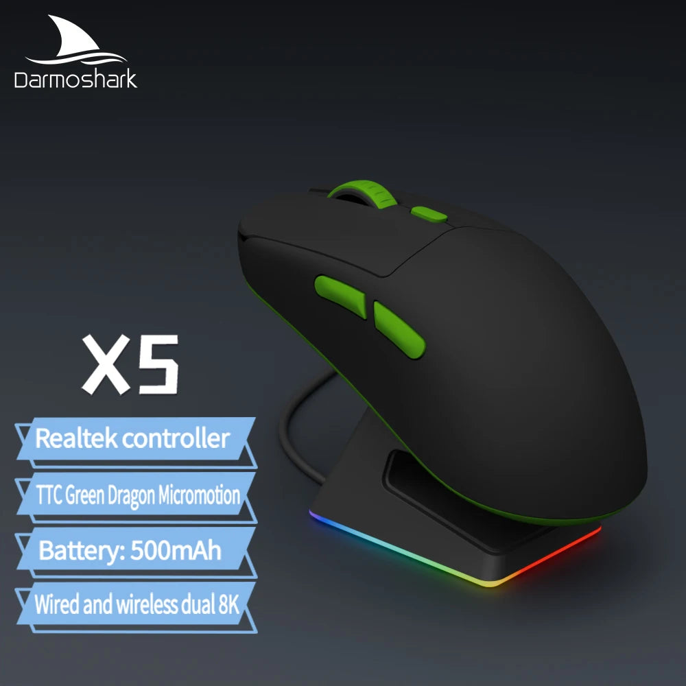 Darmoshark X5 Gaming Mouse 7Key PAW3395 Double 8K Wired Wireless 26000 DPI RGB Magnetic Charging Base Motospeed Macro Game Mouse