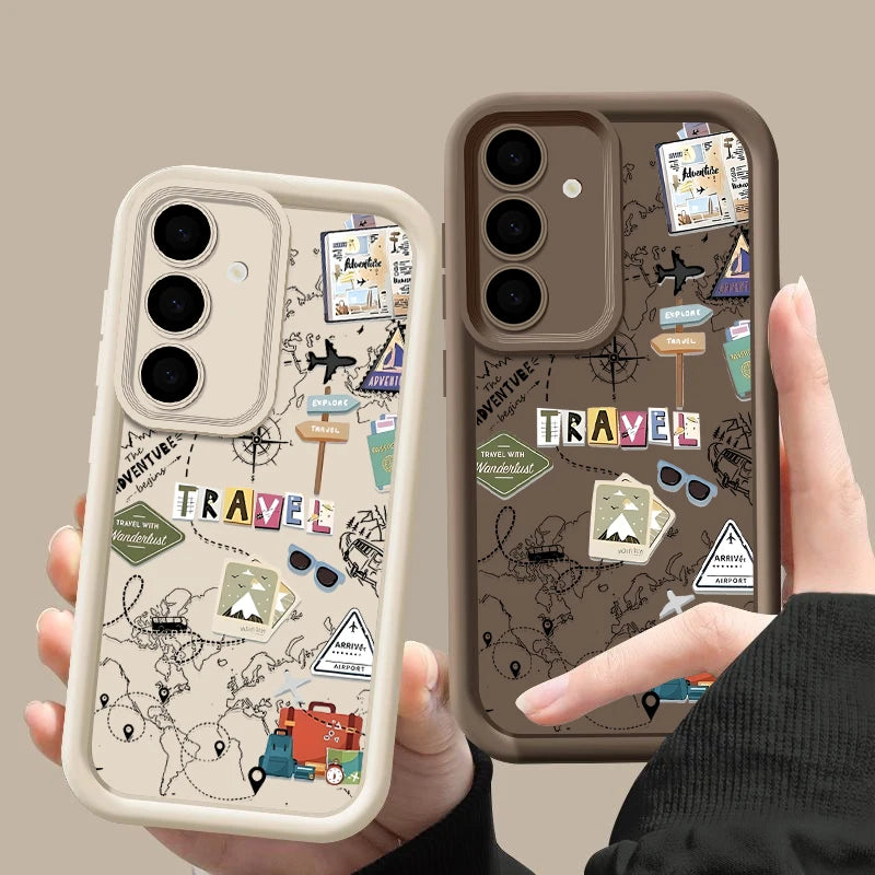 Travel Map Pattern TPU Case For Samsung Galaxy S25 Edge S22 S23 Ultra S24 FE A56 A36 A26 A55 A16 A15 A35 A25 A54 5G Phone Cover