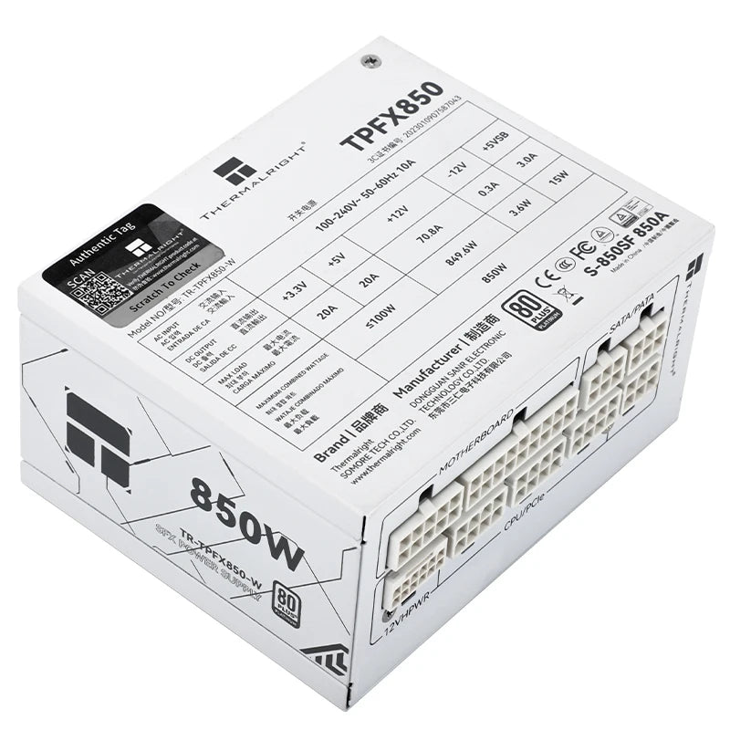Thermalright TR-TPFX850-W White Chassis power supply，modulo completo medaglia SFX platino, supporto ATX3.0 /pcie5.0 (750/850W)