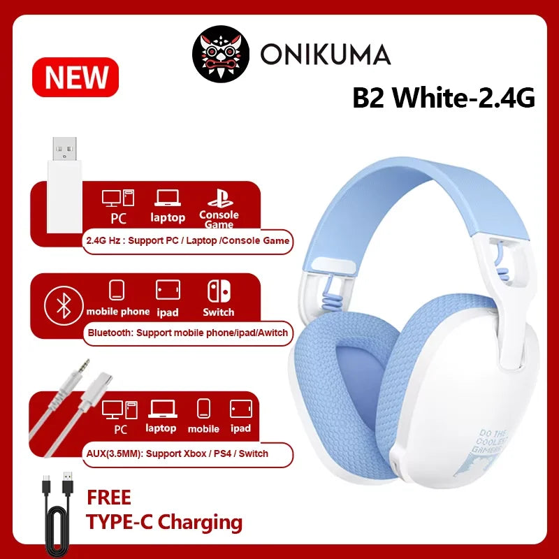 2025 New Onikuma  B2 Wireless Gaming Headset For PS5 PS4 PC 2.4GHz USB Game Headphones With Mic Ergonomic Design 5.3 Headphone