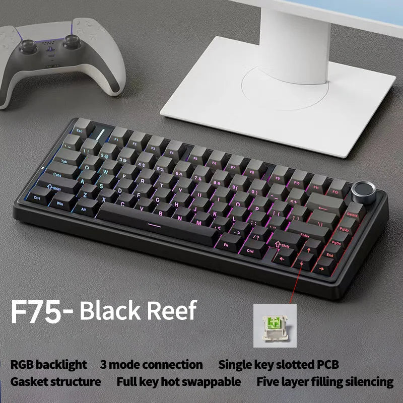 AULA F75 Wireless Game Mechanical Keyboard RGB Customized 75% Layout Side-engraving Gasket Mounted PBT Gradient Keycaps Keyboard