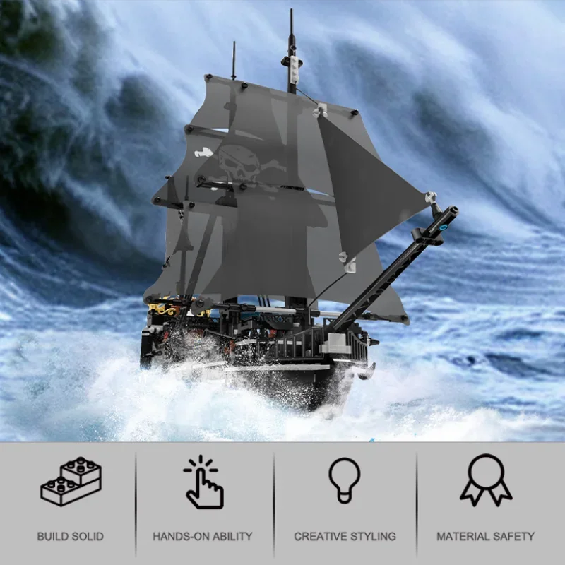 Black Pirate Ship Building Blocks Skeleton Ghost Boat Model Assembly Bricks Toys Desktop Decoration Kid Birthday Boy Adult Gifts