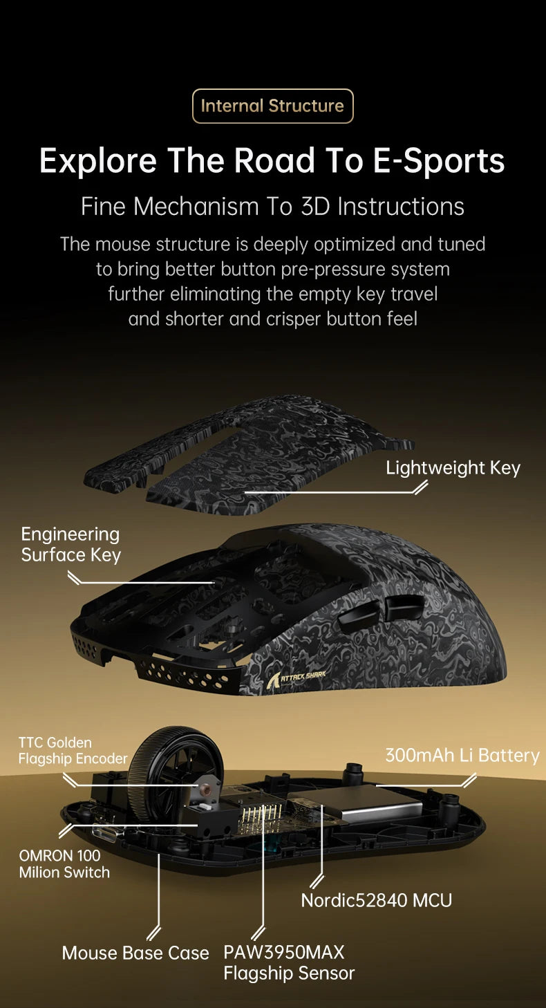 Wireless 8K Attack Shark R11 Ultra Gaming Mouse Carbon Fiber PAW3950MAX Sensor 42000DPI OMRON 100M Switch