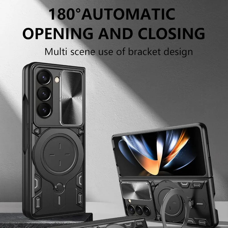 Case For Samsung Galaxy Z Fold 7 6 5 Magnetic Rota Camera Slide Protector Ring 360 Stand Cover Capa Fundas